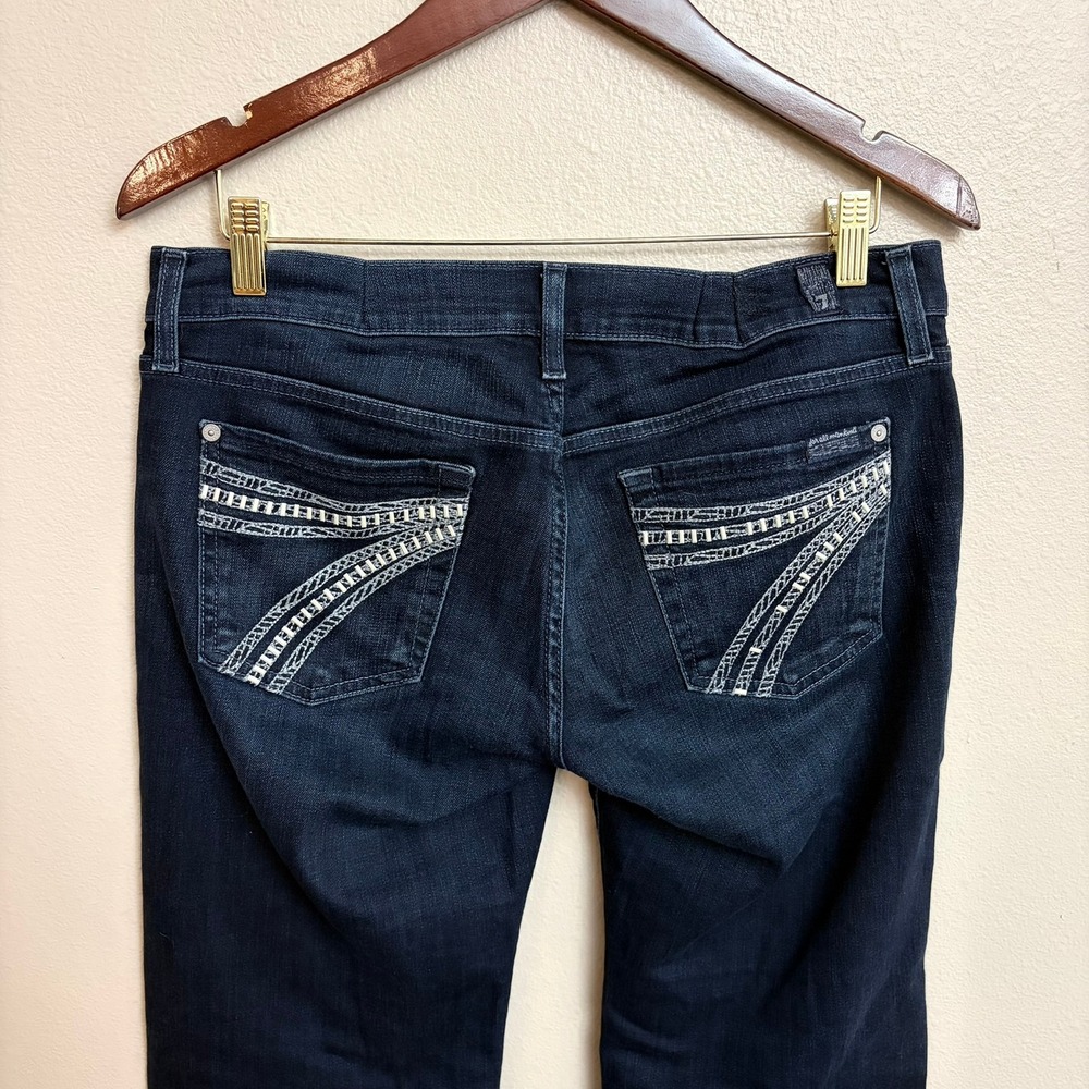 7 For All Mankind Dojo Jeans 29 Dark Wash Embroidered Flare Wide Leg Trouser